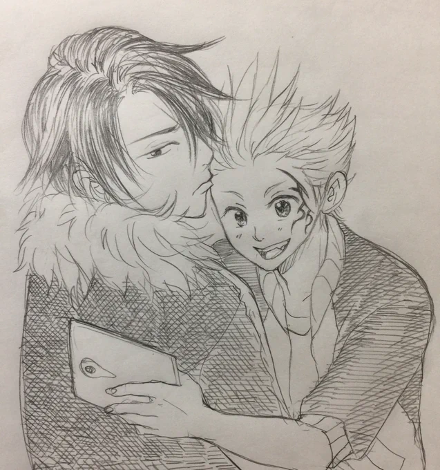 なんかスコゼルの過去絵を発掘したよ ほとばしるアナログ感 AIに着色してもらった 1枚目はソシャゲのガチャを優先されて不貞腐れるスコールだよ