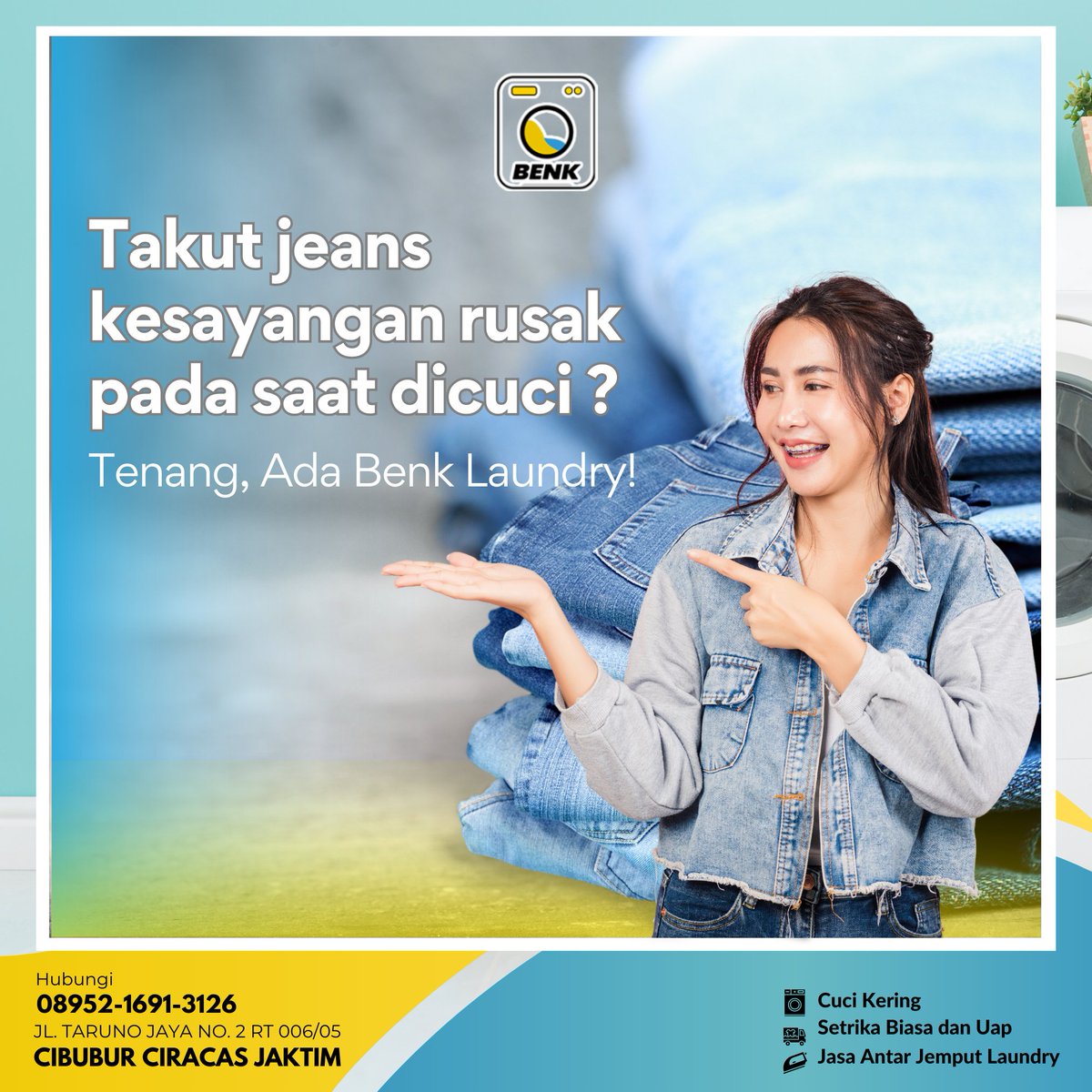 benkloundry's tweet photo. Siapa yang gemas dengan jeans denim?
Celana iconic ini memang selalu keren dan timeless. Tapi, ngga perlu khawatir kalo jeans denim kalian bakal rusak ?

Tenang, ada Benk Laundry yang siap membantu kamu merawat jeans denim kesayanganmu! https://t.co/PGAgU7Zh0E