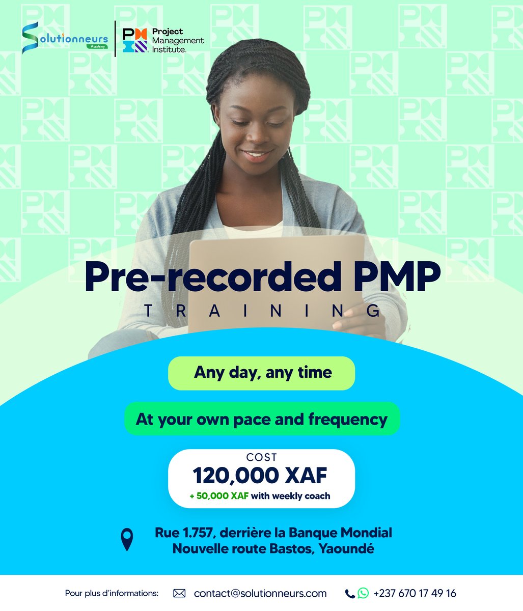 Devient un manager de projet en prenant ta formation PMP en cours pré enregistré que tu pourras suivre selon ta disponibilité dans le confort de ton canapé, de ta chambre, de ton bureau
n'hésite pas contacte nous maintenant: wa.me/message/H6Q46D…
#SOLUTIONNEUR