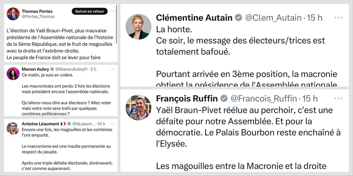 Entre les membres "cooptés" de la mélanchonerie et les limogés, une seule et même conviction : la démocratie c'est que quand on gagne. 
#tartufferie