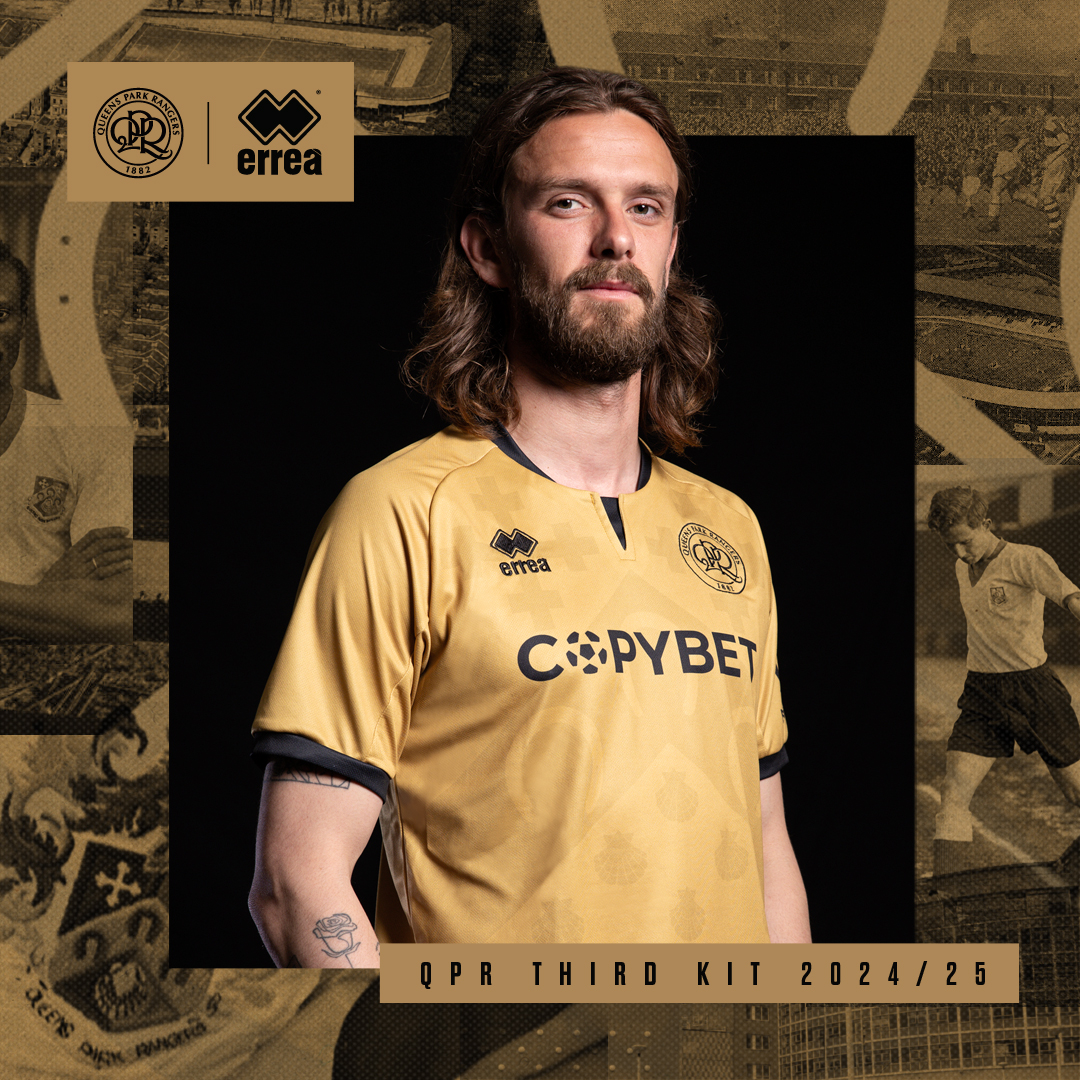 QPR's tweet photo. Going for 𝗚𝗢𝗟𝗗 🥇

Our 2024/25 third kit 🤩

Available now online and in store 🛍

@ErreaOfficial x @CopyBetUK_IRE