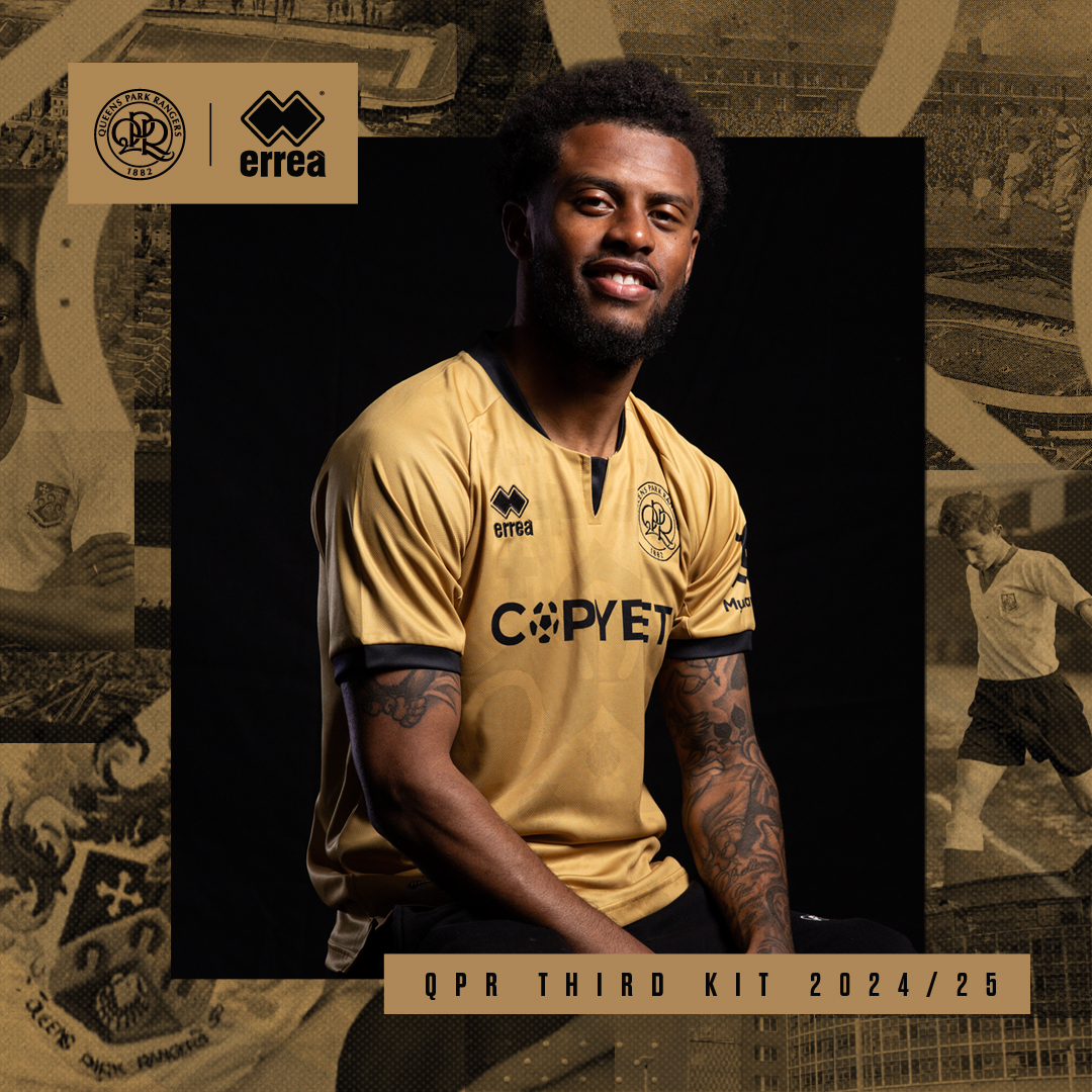 QPR's tweet photo. Going for 𝗚𝗢𝗟𝗗 🥇

Our 2024/25 third kit 🤩

Available now online and in store 🛍

@ErreaOfficial x @CopyBetUK_IRE