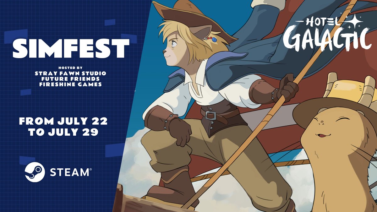 HotelGalactic's tweet image. Can you feel the excitement? 🔥 Hotel Galactic is taking part in @SteamSimfest! 🎉✨
Join the fun, explore great simulator games and find something (cozy) for yourself! 

The event starts on Monday so it’s time for a big countdown! ⏰
#hotelgalactic #simulatorgames #cozygames