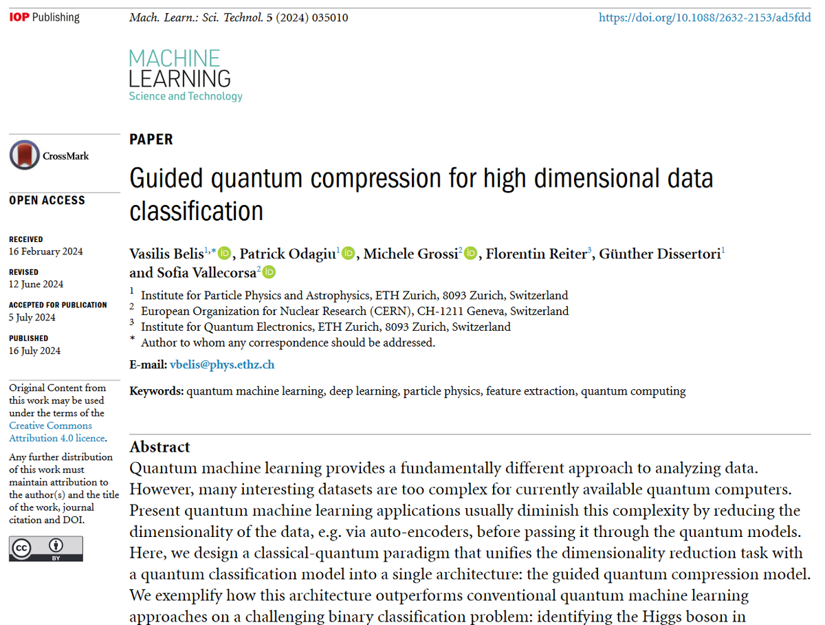 Machine Learning: Science and Technology (@mlstjournal) on Twitter photo Great new work by Florentin Reiter <a href="/GrosQmichi/">Michele Grossi</a> <a href="/G_Dissertori/">Günther Dissertori</a> Sofia Vallecorsa et al <a href="/ETH_physics/">ETH Physics</a> <a href="/ETHQuantumCntr/">Quantum Center, ETH Zurich, Switzerland</a> <a href="/CERNquantum/">CERN Quantum Technology Initiative (CERN QTI)</a>-'Guided #quantum compression for high dimensional #dataclassification'- iopscience.iop.org/article/10.108… #machinelearning #quantumcomputing #HEP #QML #LHC #bigdata Great new work by Florentin Reiter <a href="/GrosQmichi/">Michele Grossi</a> <a href="/G_Dissertori/">Günther Dissertori</a> Sofia Vallecorsa et al <a href="/ETH_physics/">ETH Physics</a> <a href="/ETHQuantumCntr/">Quantum Center, ETH Zurich, Switzerland</a> <a href="/CERNquantum/">CERN Quantum Technology Initiative (CERN QTI)</a>-'Guided #quantum compression for high dimensional #dataclassification'- iopscience.iop.org/article/10.108… #machinelearning #quantumcomputing #HEP #QML #LHC #bigdata