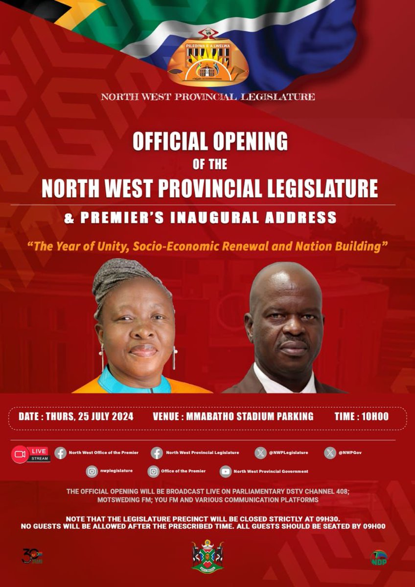 Official Opening of the North West Provincial Legislature and Premier's Inaugural Address #NWPL #SOPA2024 #nwpg