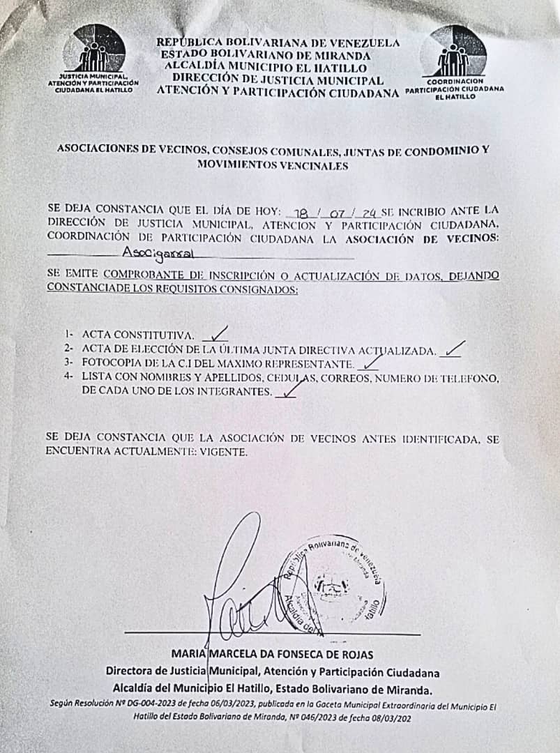 gmartin1961's tweet photo. Ayer la JD de Asocigarral 24/26 solicitó @ElHatillo reunión formal con alcalde Elías Sayegh y demás autoridades
La idea es conversar con el alcalde y diferentes directores para trabajar juntos en la solución de los problemas de la urb.
Apenas el alcalde diga la fecha se informará https://t.co/PS9kxzqxti