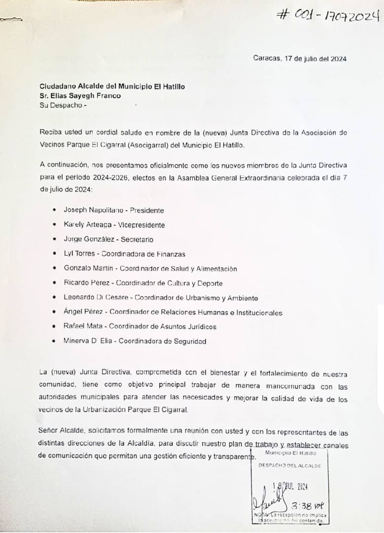 gmartin1961's tweet photo. Ayer la JD de Asocigarral 24/26 solicitó @ElHatillo reunión formal con alcalde Elías Sayegh y demás autoridades
La idea es conversar con el alcalde y diferentes directores para trabajar juntos en la solución de los problemas de la urb.
Apenas el alcalde diga la fecha se informará https://t.co/PS9kxzqxti