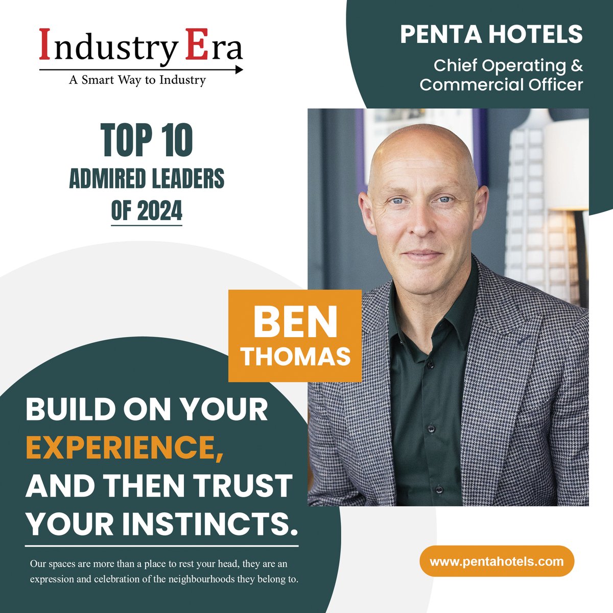 IndustryEra's tweet image. Ben Thomas #chiefoperatingofficer &amp;amp; #chiefcommercialofficer of Penta Hotels
#admiredleaders #leadership #industryera #pentahotels 
industry-era.com/Ben-Thomas-Chi…