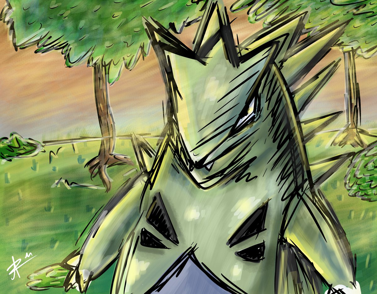 imarksoul's tweet image. debido a mi insomnio queria dibujar un pokemon y termine haciendo un tyranitar, creo que quedo bonito pero muy sucio a la vez lo cual me encanta. :D