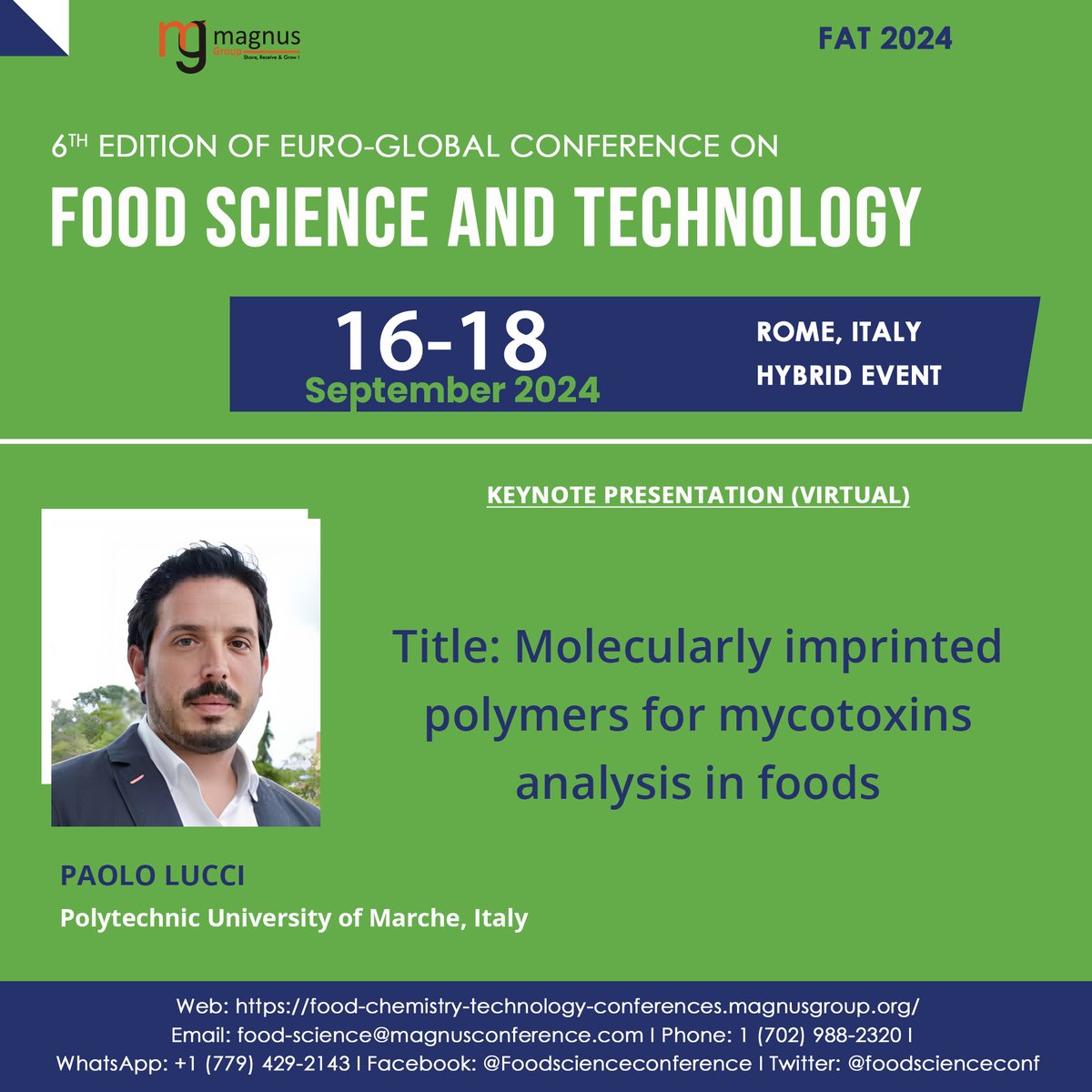 Join us at the @foodscienceconf hosted by @magnus_group from September ...
