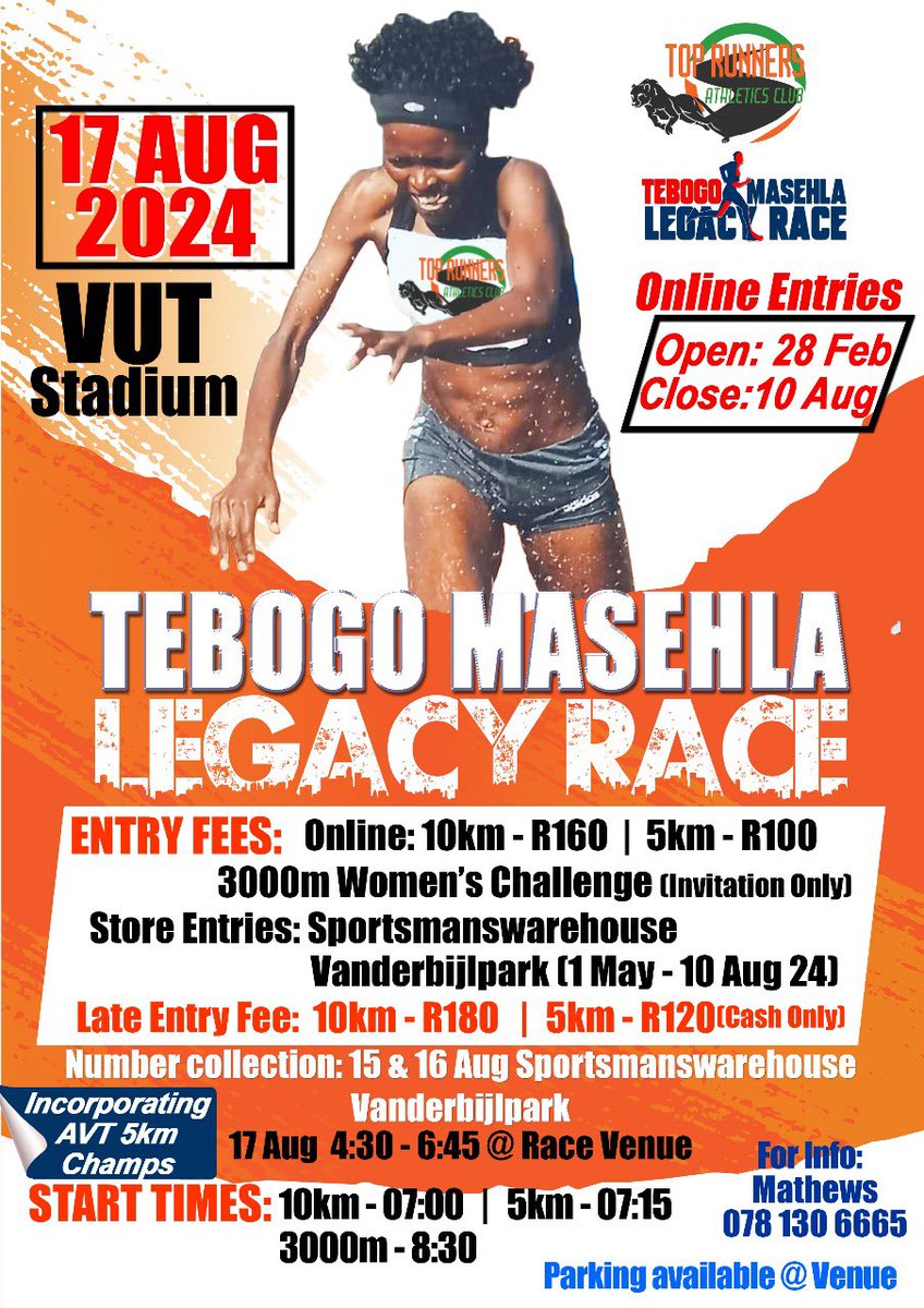 RunnersTop's tweet photo. Have you secured your entry for the Tebogo Masehla Legace race??? We are less than 30 days away from the highest paying race in GP!!!Entries are still open! #TogetherWeGoTheDistance💚🧡🖤
@mmanaka1987 @masehla_tebogo @Nats_Tromp @nteah @emorolong @ErnestBapela https://t.co/R2Ve2tLrSV