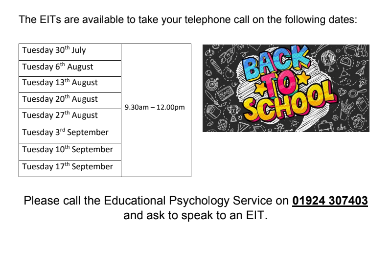 OutwoodFreeston's tweet photo. If you or your child is worried about returning to school in September, @MyWakefield and the EPS have a dedicated helpline and EITs available to assist 📲

Further details are shown on the flyers below! 👇

#MentalHealthMatters #SeptemberReturn https://t.co/jORoBmw1YH