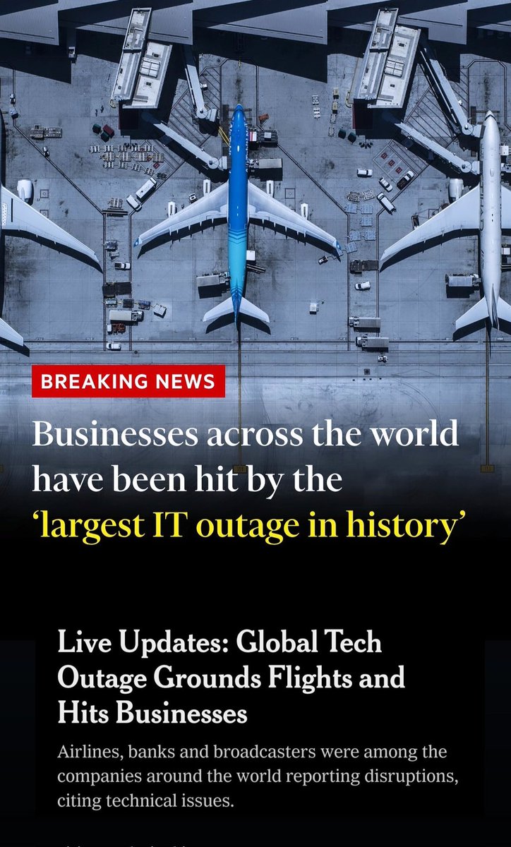 FayazVaipees's tweet photo. Worldwide blockage of #microsoft and #crowdstrike 
Marked as the Largest IT Outrage in History 
All effected to #Banks, #Airlines and #broadcasters

#windowscrash #Windows #Airport https://t.co/EMgMR2cTWh