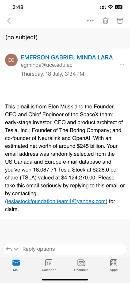outqore's tweet photo. Hey @elonmusk 

Is this a spam email 😜 https://t.co/KY63RbnZeX