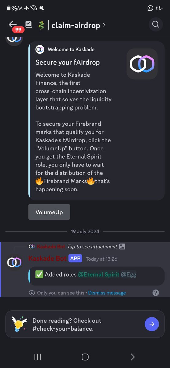 yahya_YT9's tweet photo. ايردروب على الماشي اسرع مماتتخيل 👀🔥

💢الجولة الثانية من تجميع MARKs لمشروع @Kaskade_Finance

💫المطلوب فقط :

💢 متابعة للصفحة @Kaskade_Finance  ولايك ورتويت للبوست المقتبس 👇 
💢علق برمز التتين 🐉
💢ادخل الديسكورد 
https://t.co/KEz8h0W6n0
💢اول ماتدخل رح تلاقي خانة claim airdrop ادخل عليها واضغط VolumeUp رح تاخد الرول وهيك بس 

ملاحظة : هي ال #MARKs اللي ناخدها من هاد الرول ومن الحدث الماضي رح تتحول لايردروب من عملتهم وقت اطلاق العملة 🔥

💥ركز منيح واحفظ هاد البوست رح ذكرك فيه بيوم من الايام كمحتوى حصري 😁

💢كيف تعرف كم عندك ماركس ؟
من الديسكورد خانة check your balance اكتب الامر /balance 

لاتنسى تخبرني بالتعليقات كم marks جمعت ؟ 👀🔥