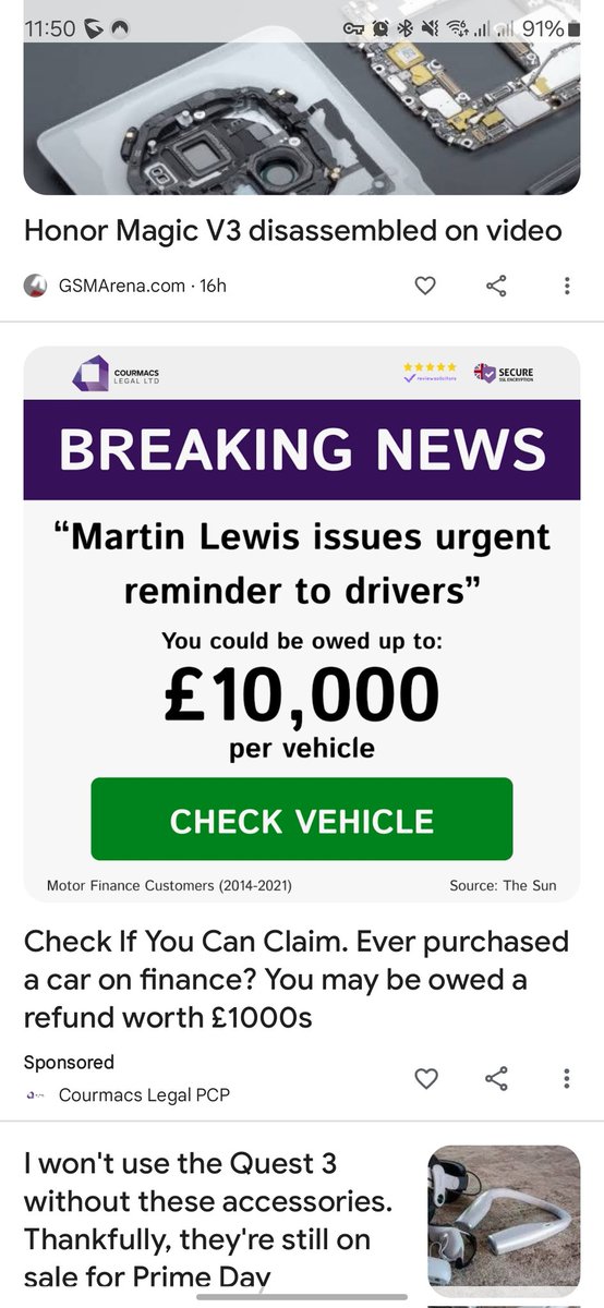 vivaceuk's tweet photo. @MartinSLewis Google are running adverts from Courmacs Legal PCP in the android discovery tab featuring your name. https://t.co/arMan8VGCq