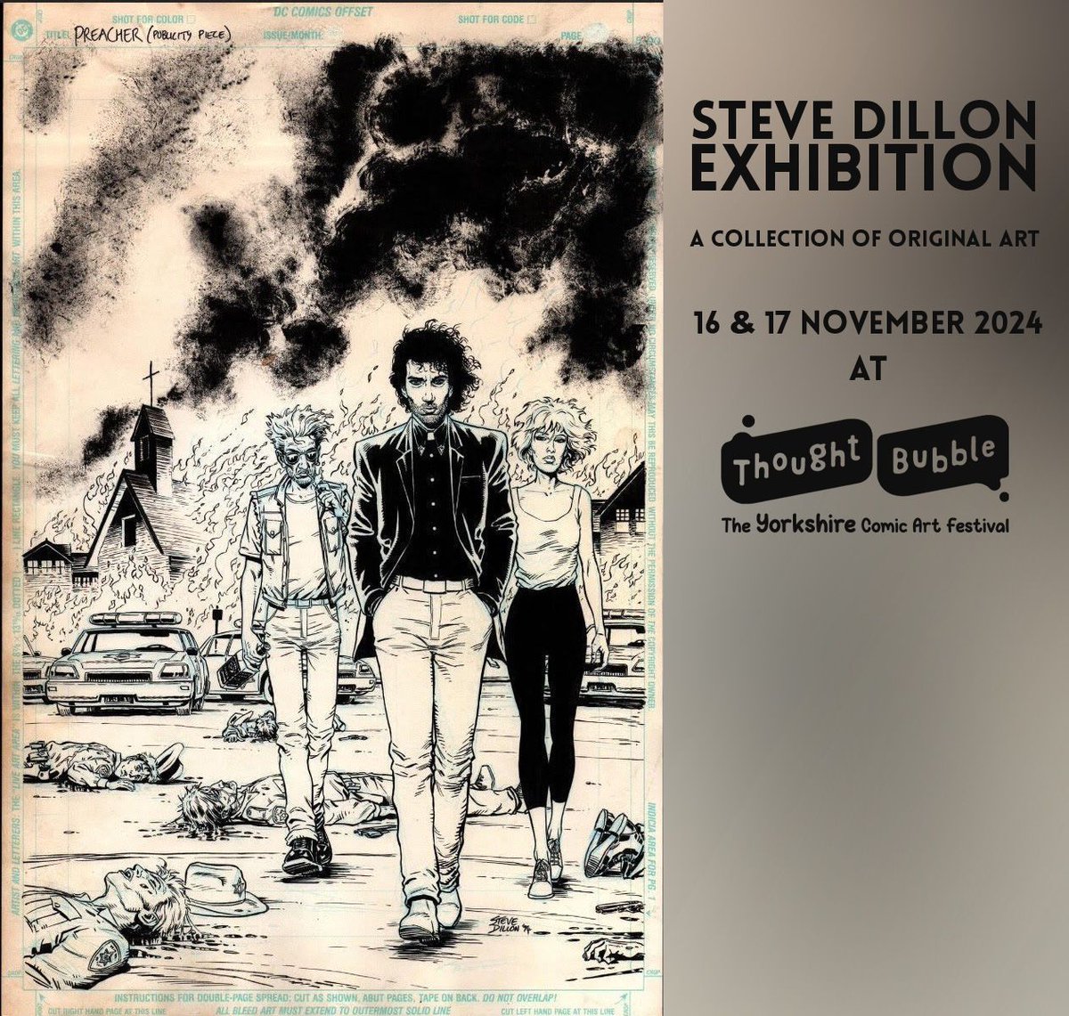 ThoughtBubbleUK's tweet photo. We are very proud to announce that we will have an exhibition of works by Steve Dillon at this year's Comic Convention. The exhibition (@SDillonExhibs) is curated by Steve's family, over 50 original pages dating back as far as 1978 will be on view. https://t.co/Zb1gJScueo