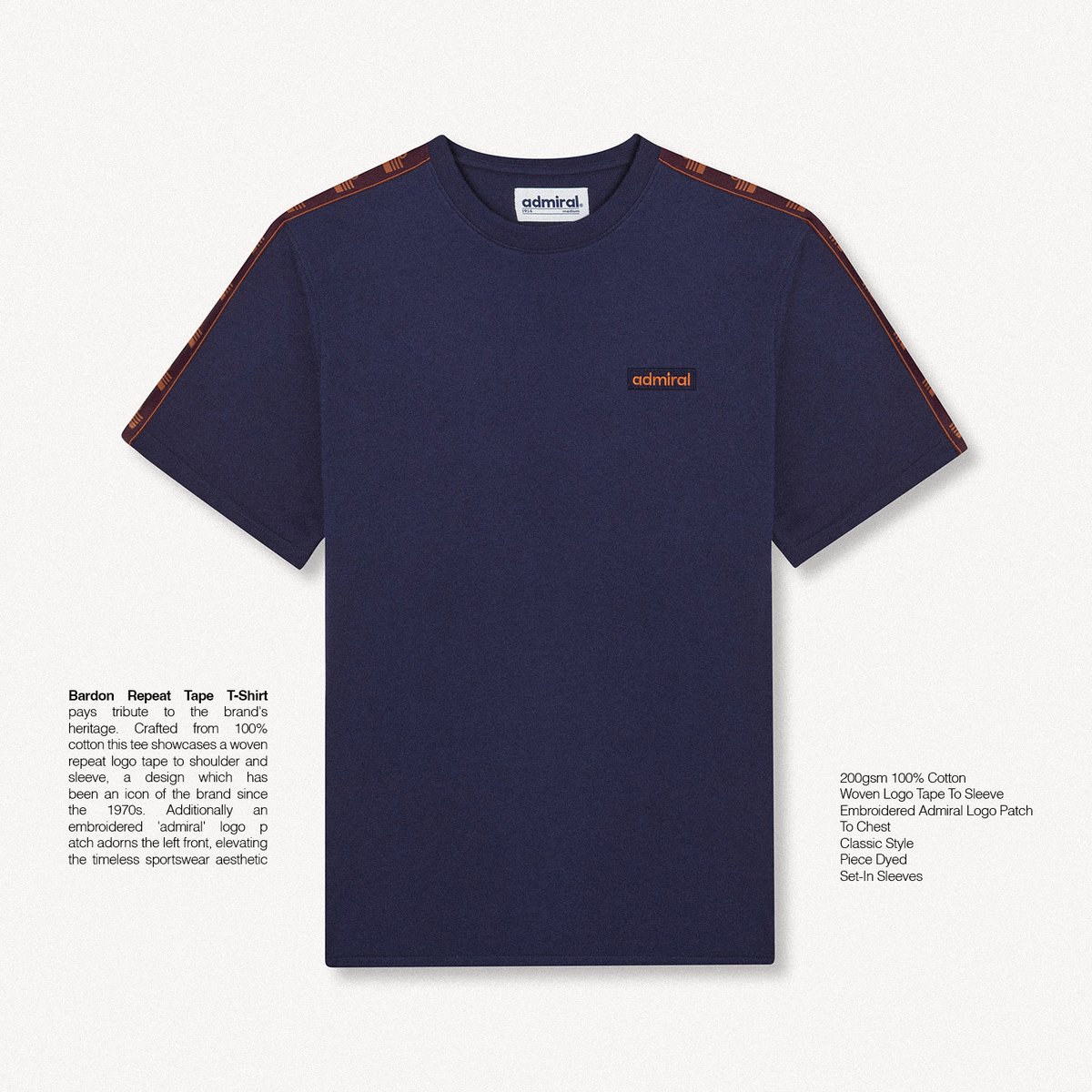 SS24 | Bardon Repeat Tape Logo T-Shirt⁠

Showcasing a woven repeat logo tape to shoulder and sleeve, a design which has been an icon of the Admiral brand since the 1970s.
⁠
Available now in 6 colours.