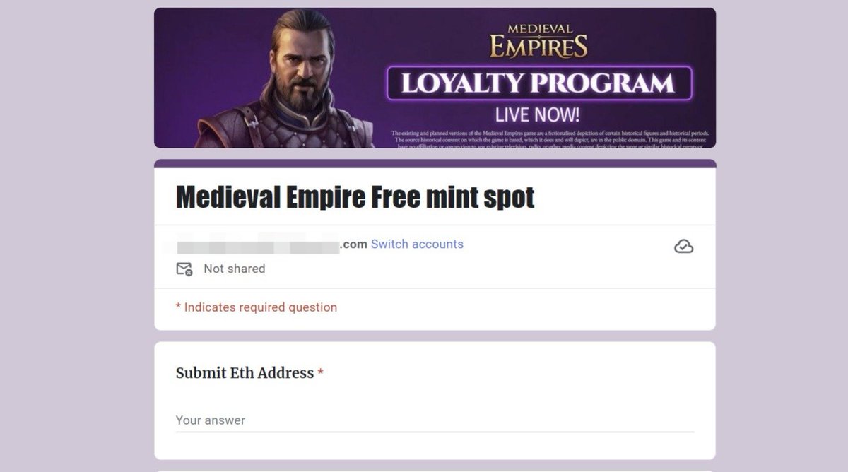 Shrmurda's tweet photo. The first to fill automatically gets @MedievalEmpires Free mint GTD spot

https://t.co/bwrDlX6Yj1

The rest will be raffled among late fillers 

Good luck! https://t.co/jtOtKhtTu6