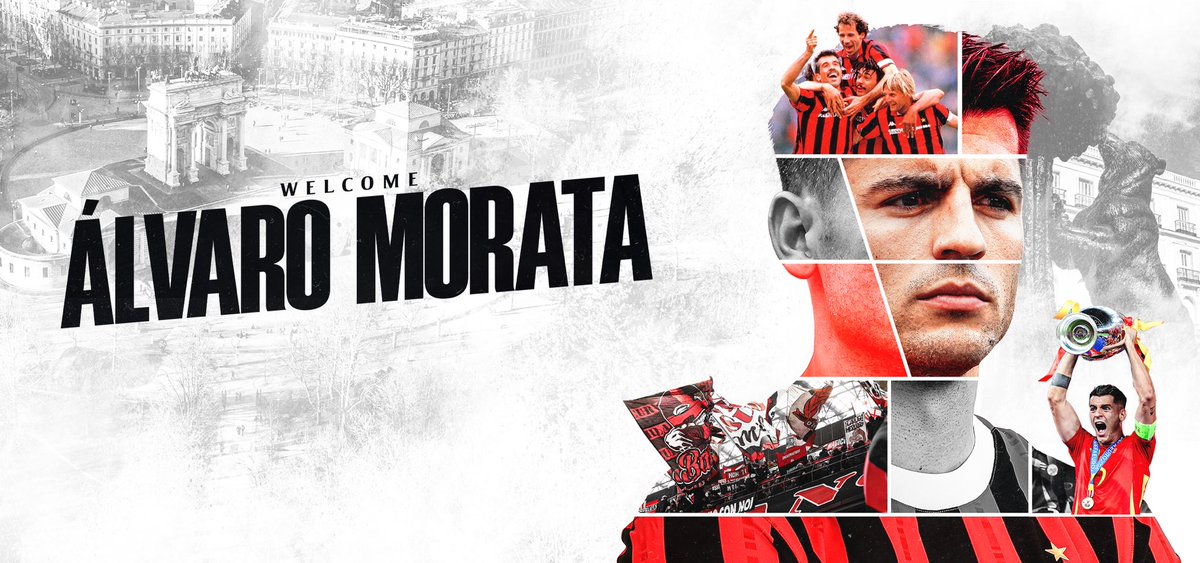 FabrizioRomano's tweet photo. 🔴⚫️🇪🇸 Official, confirmed. Álvaro Morata signs in as new AC Milan player on contract until June 2028 with option for further season.

Atlético Madrid receive €13m fee from release clause. https://t.co/kfyq1CjHNi