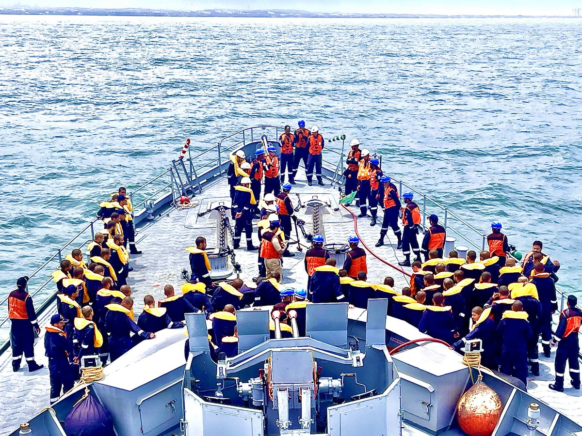 indiannavy's tweet photo. The 76 trainees of King Fahd Naval Academy, #RSNF successfully completed afloat trg onboard #1TS on #18Jul 24. Trg on simulators, sail trg, seamanship evolutions &amp; navigation procedures at sea highlights #IndianNavy's trg engagement &amp; capability as #PreferredTrainingPartner. https://t.co/qIIjxZT7Ch