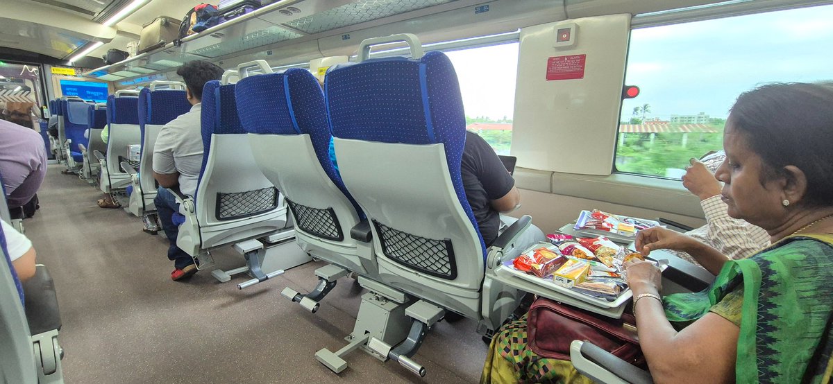 crispyfriedops's tweet photo. @RailMinIndia @GovernmentIndia 
.
Rotating seats, a boon or a bane? Shame on such inconsiderate passengers.
.
Seat not locked, still insisting to sit like this. Trn 20665, Vande Bharat, MS to TPJ, 19-Jul, E1 29,30. Inefficiency of the TTR is disappointing. Next stn Villupuram. https://t.co/Ocze8NDdLP