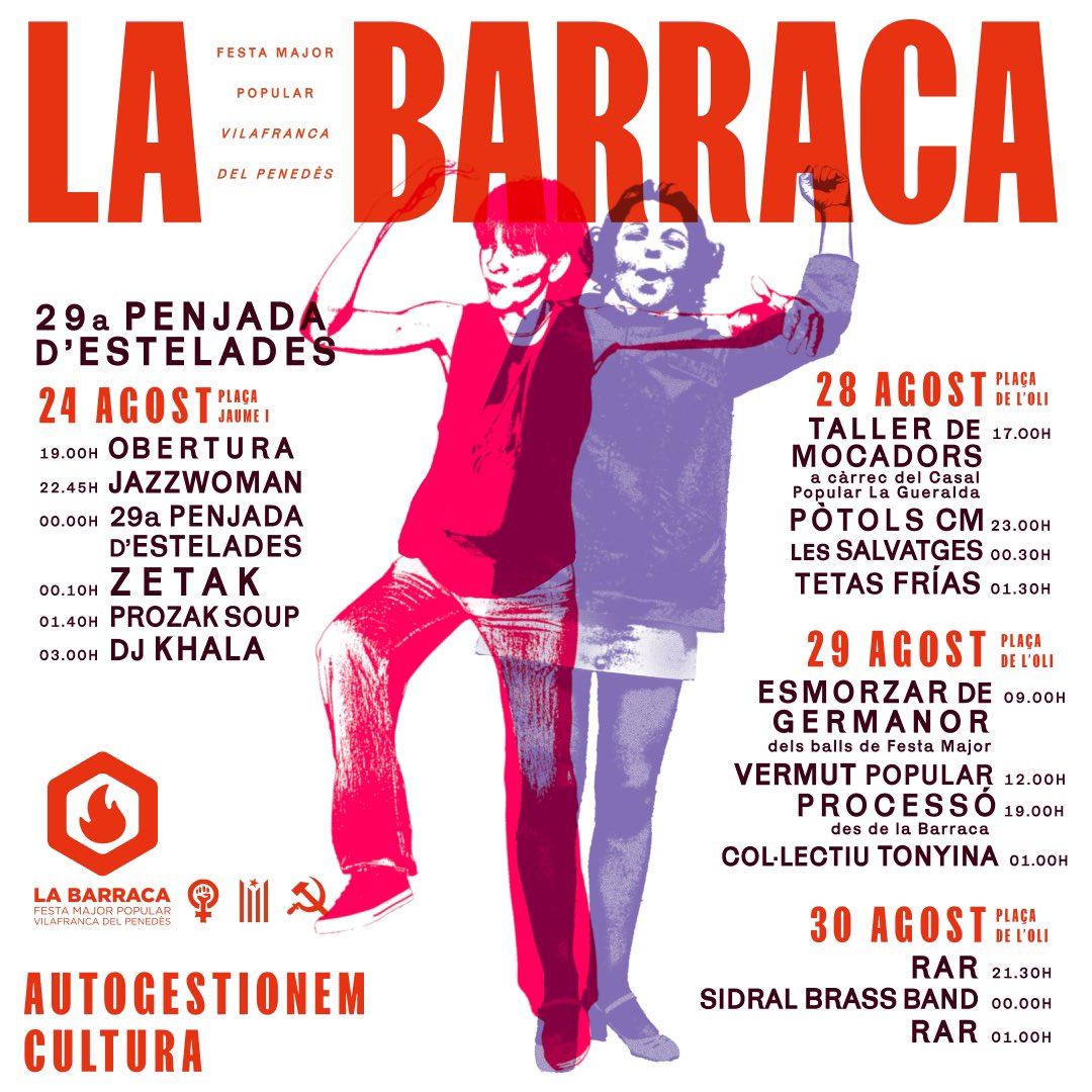🔥 29a PENJADA D'ESTELADES: una nova jornada reivindicativa amb Zetak, Jazz Woman, Prozak Soup i DJ Khala

I durant la #FMVila , continuem amb una programació del tot irreverent amb la crítica social i la llengua com a leitmotiv comú. En un espai segur i amb molt bon ambient