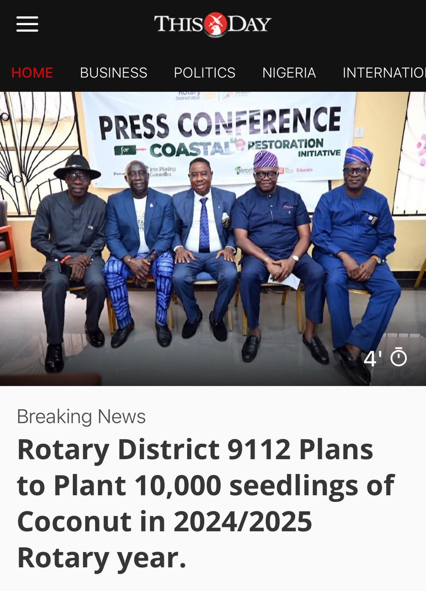 In line with our focus on sustainability,  we’re pleased to contribute 1,000 seedlings to Rotary District 9112’s goal to plant 10,000 seedlings of coconut, mango, and related crops that have economic, health, &amp; environmental benefits. Read more -> thisdaylive.com/index.php/2024…