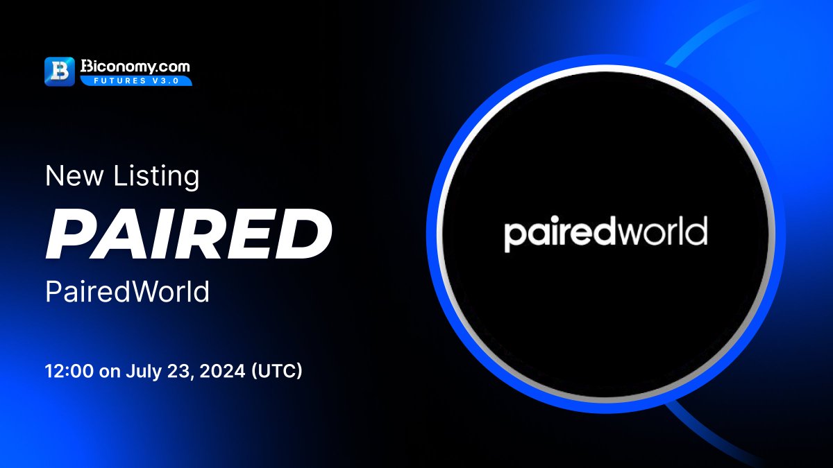 BiconomyCom's tweet photo. 🚀NEW LISTING🔥 $PAIRED

#Biconomy will list @PairedWorld and open the #PAIRED / #USDT trading pair at 12:00 on July 23, 2024 (UTC)🔥

🗓️Open deposit time and open withdrawal time: 
Deposits open at 12:00 on July 22, 2024 (UTC)
Withdrawals open at 12:00 on July 24, 2024 (UTC)

About  #PairedWorld：
"PairedWorld is the first & only social protocol that authenticates and rewards Real World Interactions, powered by the $PAIRED token."🚀

Full details👉 https://t.co/d67zn3XseM

#BiconomyExchange #BIT #Crypto #Blockchain #Trading #cryptomarket #bitcoin #cryptocurrency #cryptonews #cryptocurrencynews #cryptocurrencies #web3 #listing #altcoins #memecoins #cryptoexchange #listings #altcoin