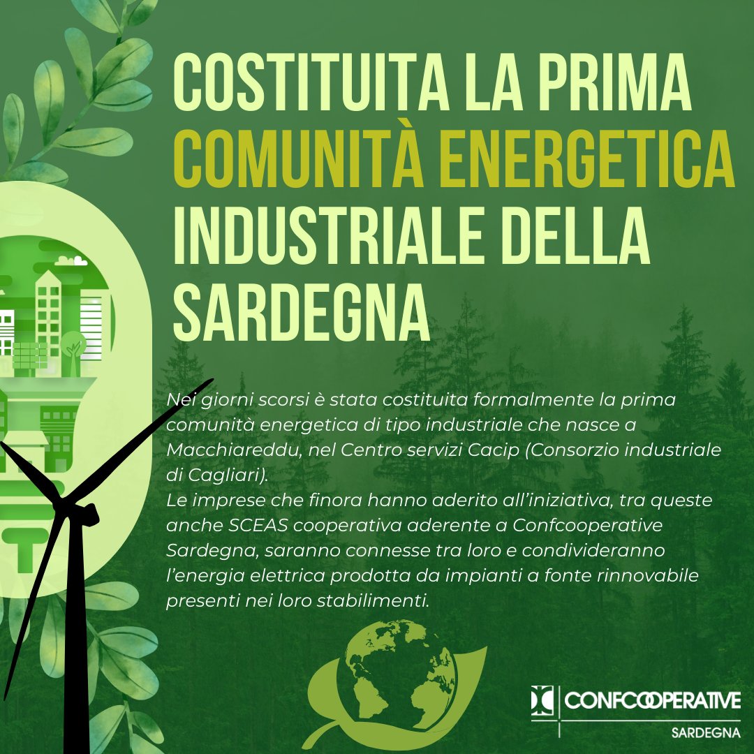 Nei giorni scorsi è stata costituita formalmente la prima comunità energetica di tipo industriale che nasce a Macchiareddu, nel Centro servizi Cacip (Consorzio industriale di Cagliari).
<a href="/INVECE_EU/">INVECE EU</a> #ARRR #ChambredeCommerceItaliennepourlaFrancedeMarseille #RAS #IRE
