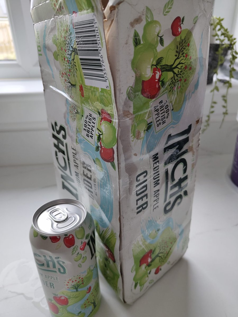rdoyledj's tweet photo. @inchscider I bought a pack of your lovely cider yesterday from my local Tesco store only to take it home and find one can had burst inside and I was a can down. I guess its no big deal as I haven drank plenty of the stuff but just thought I'd let you know from a loyal customer. https://t.co/x2KbVes1G0