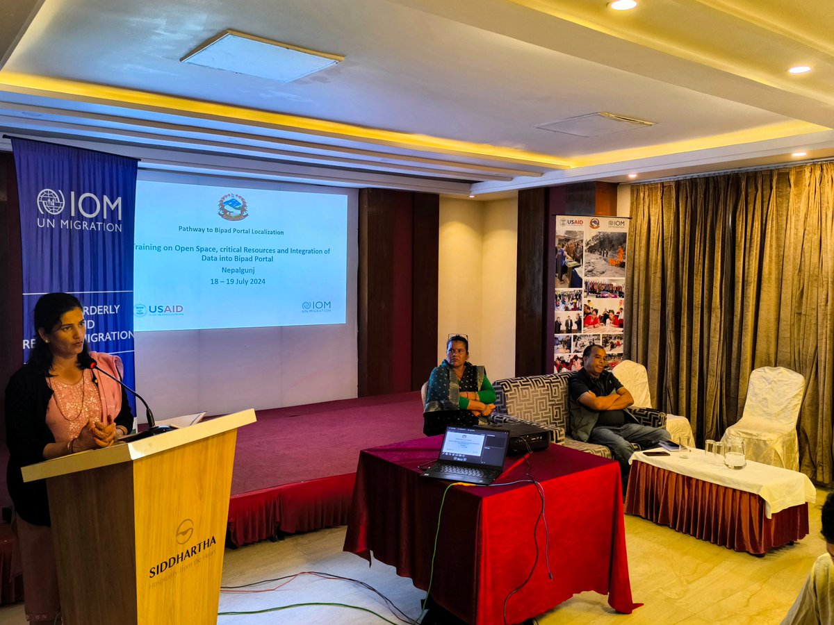 IOMnepal's tweet photo. IOM, in coordination with @mofaganepal @NDRRMA_Nepal MoPIUD and MoIAL - Karnali &amp; Sudurpaschim, partnered with @naxanp for two-day event on ‘Pathway to Bipad portal localization – Training on open space, critical resources &amp; integration of data into Bipad portal for local levels. https://t.co/TuCquKlYMr