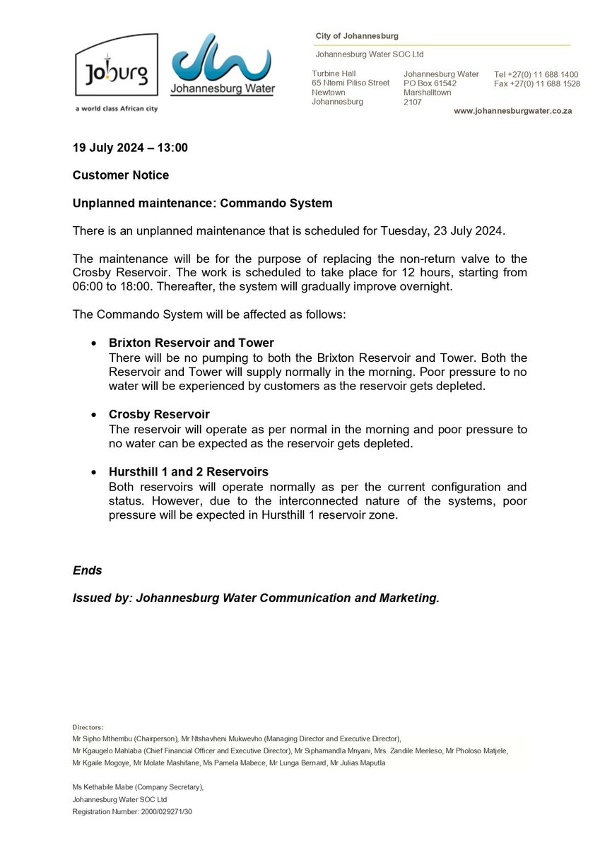 Johannesburg Water tweet media