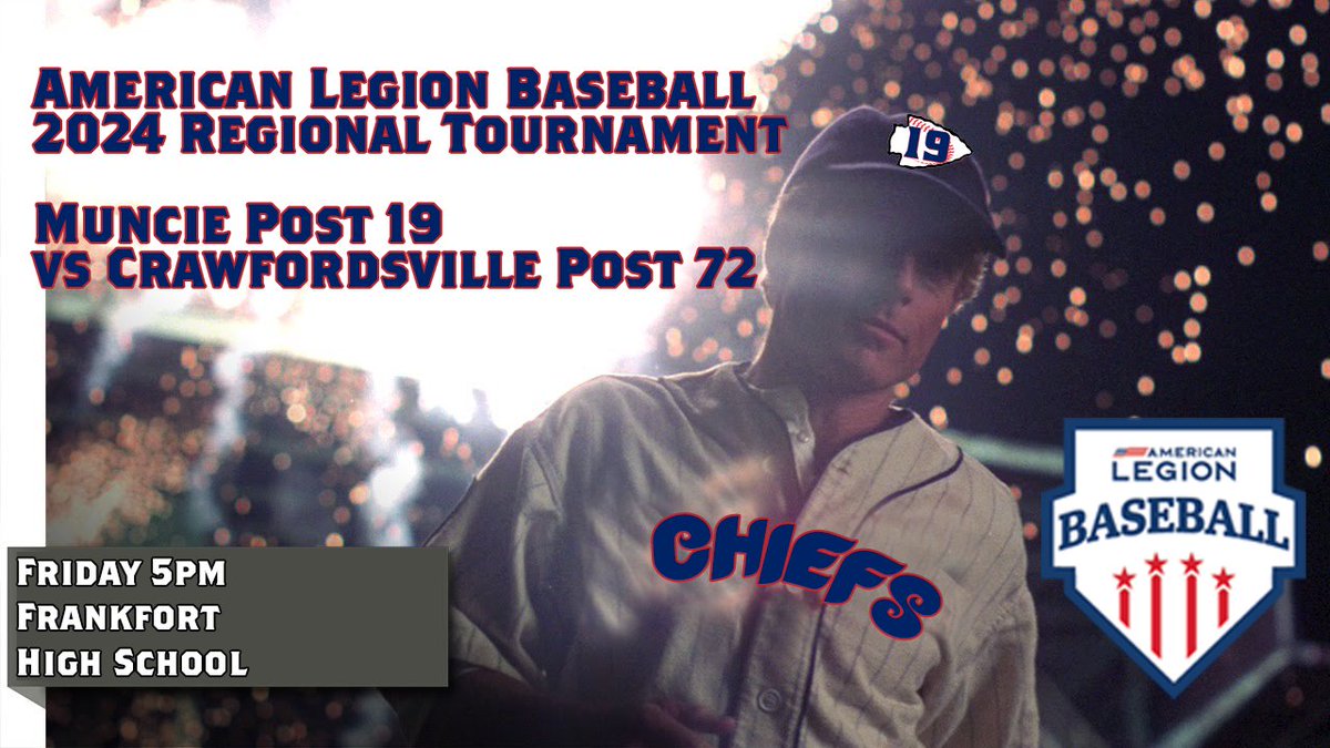 Post19B's tweet image. Head West Chiefs Fans!
Load up the troops, it's GO TIME!
American Legion Baseball Regional Game 1
Post 19 Chiefs vs Crawfordsville Post 72
5pm, Frankfort High School
Gametime Weather - 76 degrees &amp;amp; Sunny!!
Let's Gooooooo!!!!!!!!!!!!!!!!