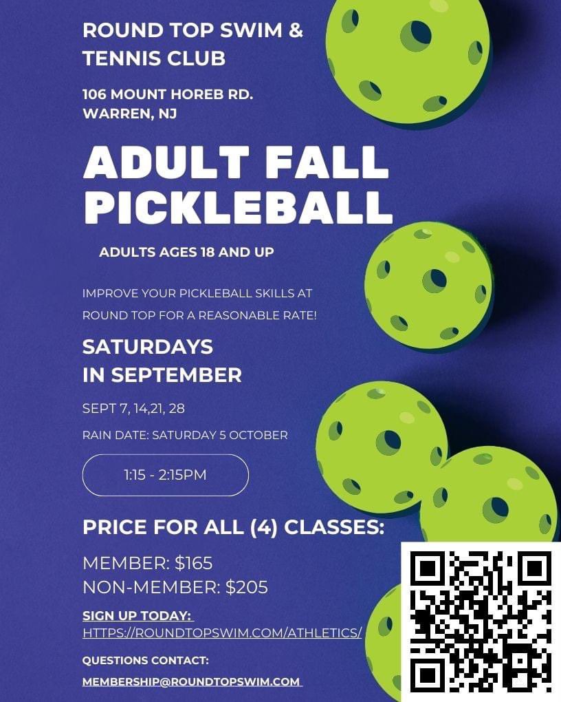 RoundTopSwim's tweet photo. Join Round Top’s Fall Racquet Sports Programs Today!
Kid’s Tennis Pre-Team &amp; Adult Pickleball Lessons!
September &amp; October Lesson Availability
106 Mount Horeb Road, Warren
Join Today!
https://t.co/JcL3Bmjm4V https://t.co/HsOuzCnItD