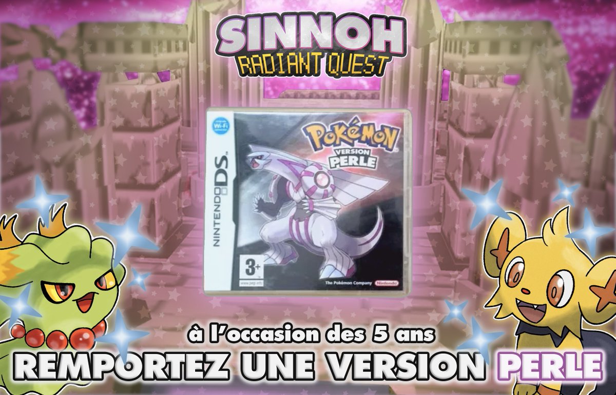 Le SRQ fête ses 5 ans ! 🎉 À cette occasion, j'offre à un shinyhunter l'opportunité de gagner une version Perle FR pour taper ses meilleurs Étourmi indésirables !

Pour participer :
🩷 Like
⭐️ Partage une photo du shiny dont tu es le plus fier !

🌐 Open Worldwide | TAS le 02/08