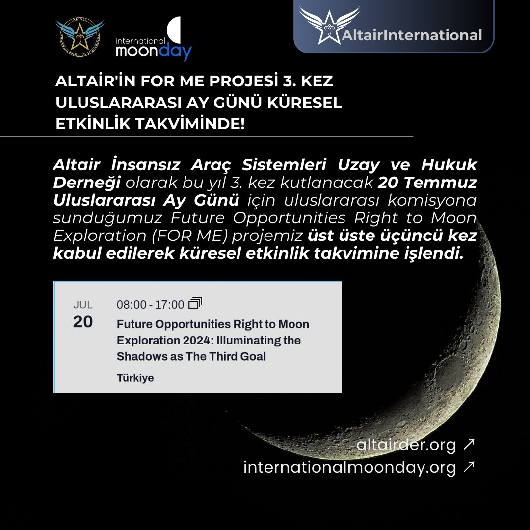 Altair'in FOR ME Projesi 3. kez Uluslararası Ay Günü Küresel Etkinlik Takviminde! 🌙
internationalmoonday.org