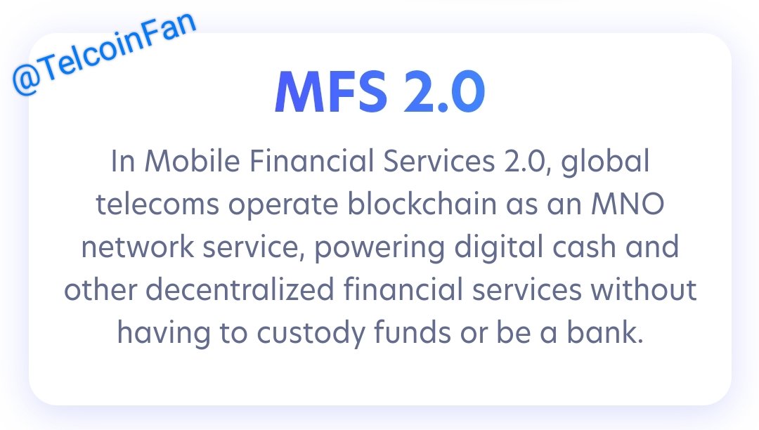 TelcoinFan's tweet photo. Let's talk about #MFS2 in the #Web3 sphere on #TelcoinNetwork. Secured &amp; operated by #GSMA MNOs on their existing infrastructure, delivering value-add, decentralised financial services to customer, with #Telcoin managing the #DigitalAssets &amp; #banking. Coming soon...

$TEL the 🌍 https://t.co/TLDdj6ylQu