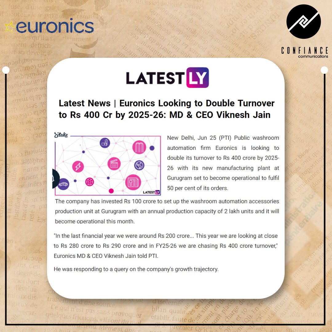 ConfianceComm's tweet photo. Euronics, a trailblazer in public washroom automation, is on track to double its turnover to Rs 400 crore by 2025-26. @euronics_UK https://t.co/zUF1GnSAfI
