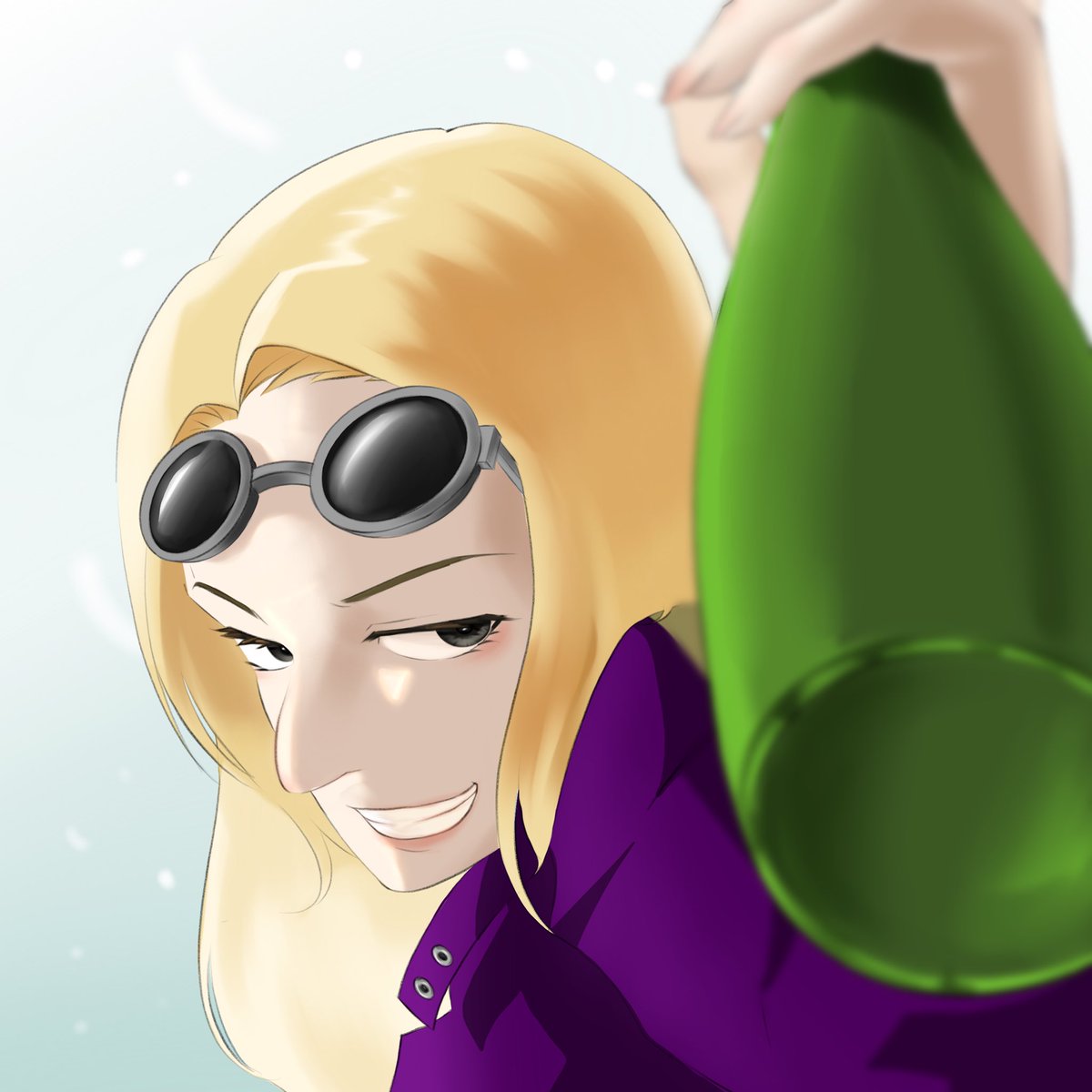 #콕카스_리즈시절_합작

원피스 쵸파 에피소드에서 나온 “닥터 쿠레하”

“해피한가?”

술을 좋아하는 캐릭터라 술병을 손에 쥐어주었습니다