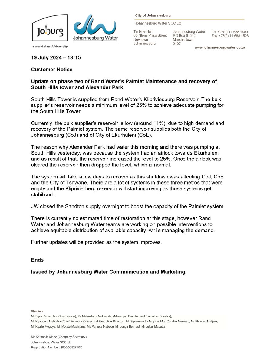 Johannesburg Water tweet media