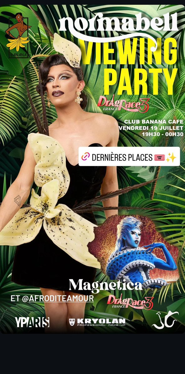 Finale de Drag Race France saison 3! Dernière Viewing Party, avec la présence de 3 Queens au Banana ce soir pour une soirée LÉ-GEN-DAIRE! @normabelloff <a href="/mmmagneticadrag/">Magnetica⚡️</a> <a href="/Afrodite_Amour/">Afrodite Thee Amour</a>