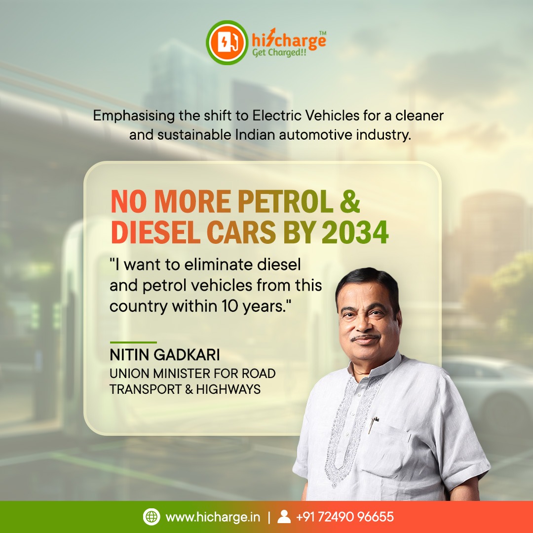 Driving towards a cleaner &amp; sustainable future!
Let's embrace the shift to electric vehicles &amp; eliminate petrol and diesel cars by 2034. 

hicharge.in
+91 72490 96655

#HICharge #ElectricVehicles #GreenIndia #EVRevolution #NitinGadkari #NoMorePetrolDiesel #goelectric