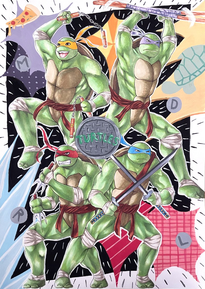 Q_tamap's tweet photo. ミュータントタートルズ🐢
 #TeenageMutantNinjaTurtles 
 #アナログイラスト https://t.co/1Rd4HrAZno