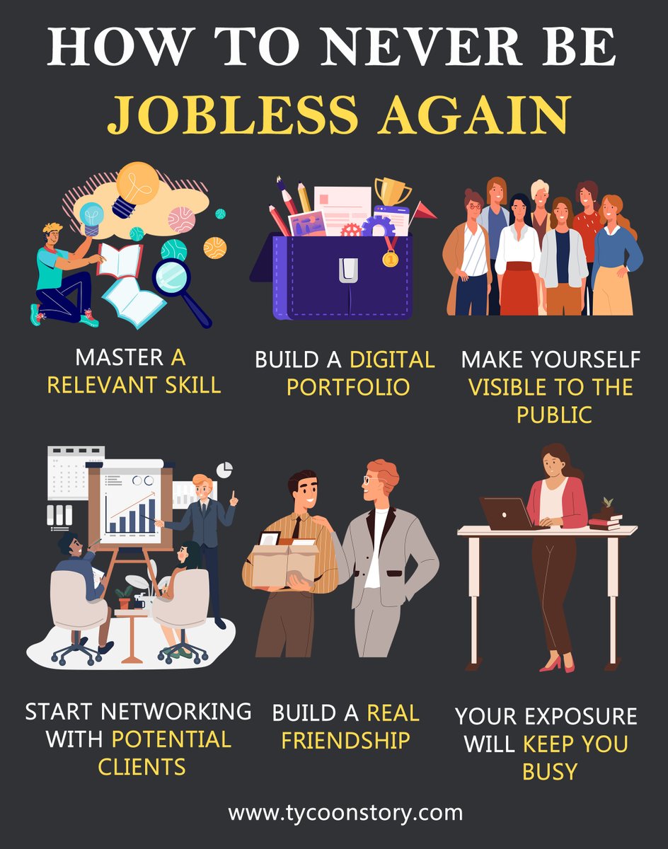 TycoonStoryCo's tweet photo. How to Never Be Jobless Again
#EntrepreneurMindset #Career #SkillUp #Freelance #CareerGoals #JobSecurity #NeverGiveUp #Empowerment #DevelopYourSkills #ContinuousImprovement #Hustle #job #Jobless #masterskills #jobopportunities #LinkedInTips
https://t.co/ZRjBOSKpPJ https://t.co/00XBKnMMC0