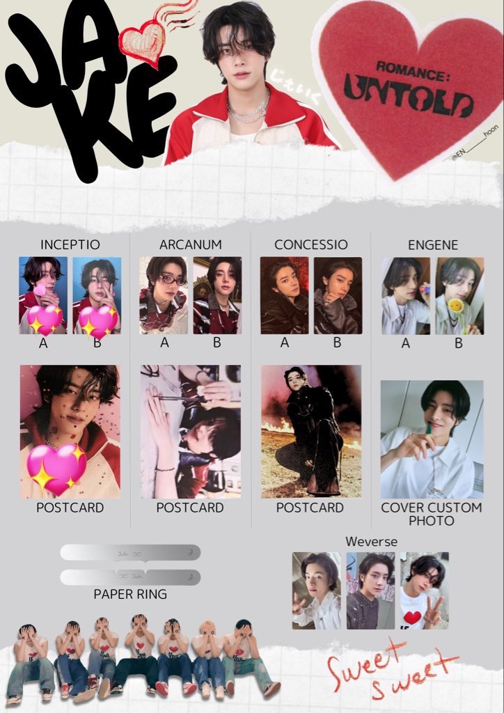 ENHYPEN ROMANCE:UNTOLD トレカ交換　ポストカード交換

譲  画像 ジョンウォン、ジェイ、ニキ

求　ヒスン>ジェイク（💖がついているもの）

同日発送希望📮💌
ロッキン手渡し可能◎

ポストカードのみの交換🙅🏻

お気軽にお声掛けください🩷
#ENHYPENトレカ交換 #enhypen交換