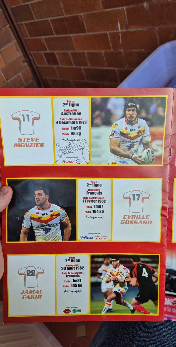 jimmyjamesmcphe's tweet photo. Going through the boxes of memories as mum gets ready to sell. Found this 
diamond in the rough... Catalan dragons book,  signed by the great @SteveMenzies11 during my visit to watch him play... (he pulled up injured,but still nice enough to sign the book) https://t.co/D5up6nb0F5