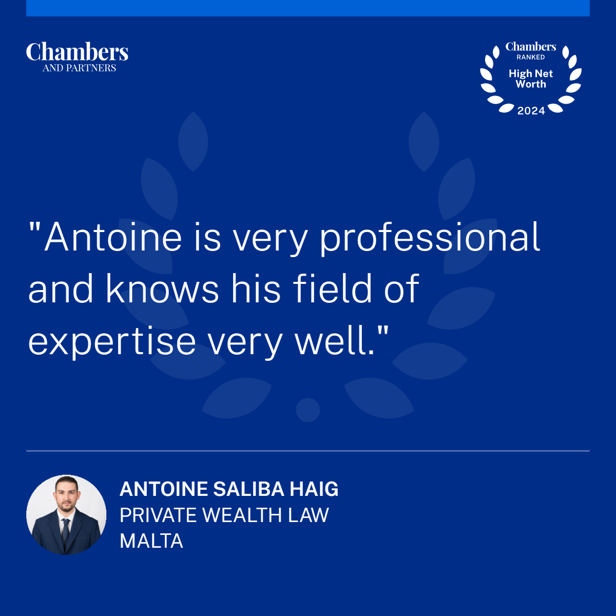 🏆 Senior Associate Dr Antoine Saliba Haig has also been ranked as a leading #PrivateWealth #Lawyer in the   Chambers &amp; Partners #HighNetWorth Guide for 2024.

🗣️ Swipe to see what a clients had to say. Read full article here ➡️ rb.gy/95u7ze