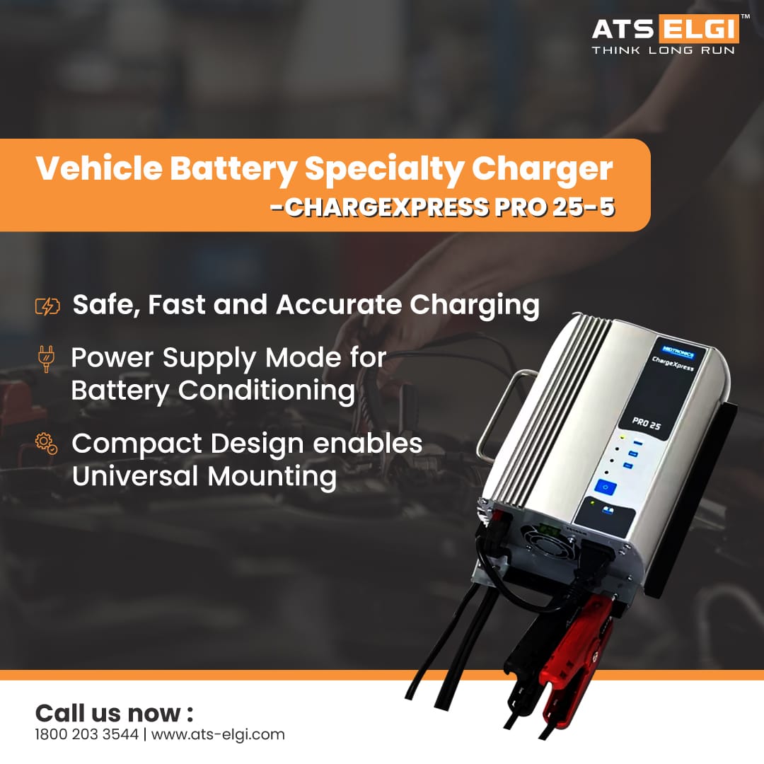 AtsElgiLtd's tweet photo. Introducing the Ultimate Vehicle Battery Specialty Charger!
ChargeXpress Pro series is best described as a multi-tasking specialty charger and power supply unit. Get to know more about the product @ https://t.co/Zs5mkNUDSs
#BatteryCharger #ATSELGI #Midtronics #BatteryCare https://t.co/byypAvN6X5
