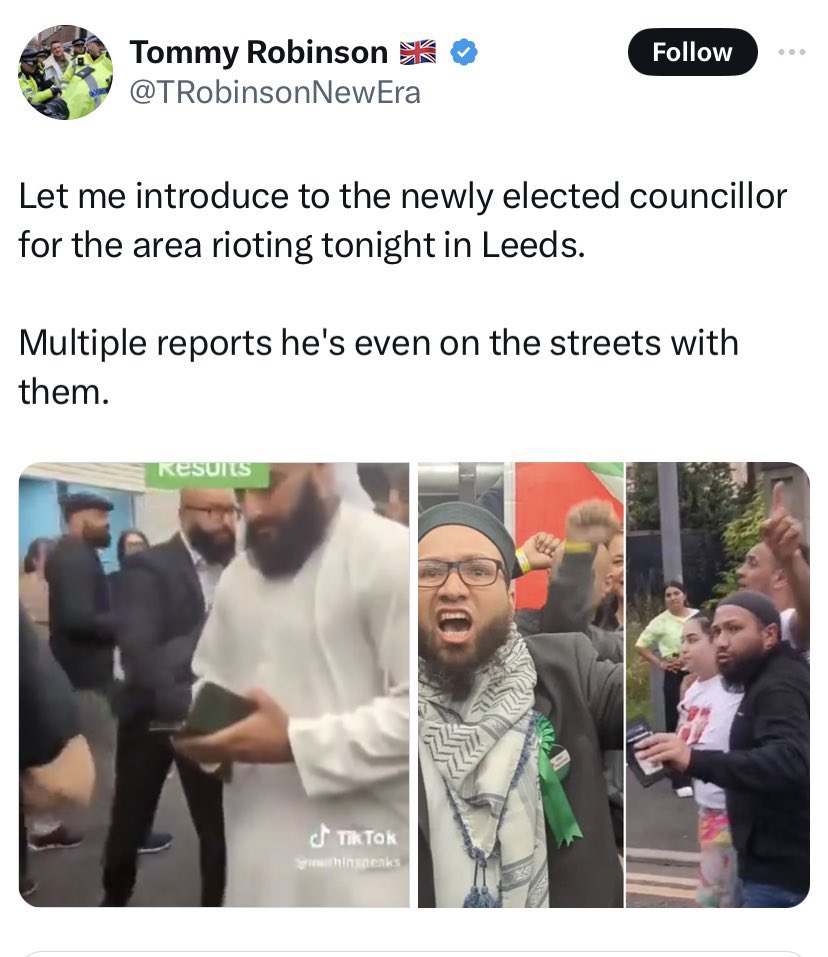 I_amMukhtar's tweet photo. The newly elected councillor in Leeds was out on the street, risking his life trying to stop the rioters. "You can't treat your neighbourhood like this." 

But the racists don't care about facts. They just hate Muslims. https://t.co/vPiGBGfrJV